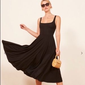 Reformation Rou Black Midi Swing Dress